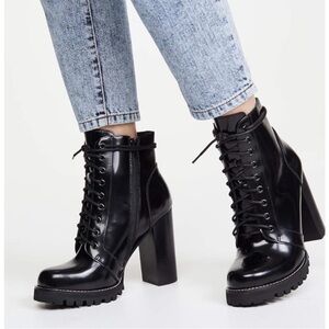Jeffrey Campbell Legion Black Lace Up Chunky Block Heel Boots Size 8.5